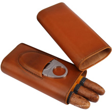 3 Finger Leather Travel Case Cigar Multifunctional Cigar humidor box  Cutter Stainless Steel Custom Logo